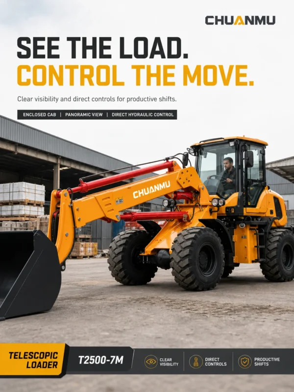 05-chuanmu-t2500-7m-telescopic-loader-cab-comfort-controls T2500-7M-Chuanmu-telescopic-loader-webp
