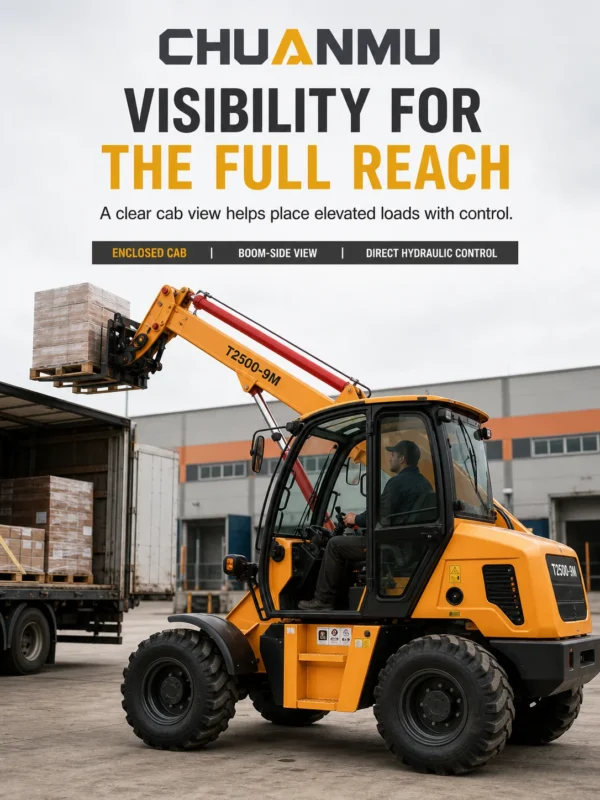 05-chuanmu-t2500-9m-telescopic-loader-cab-comfort-controls T2500-9M-Chuanmu-telescopic-loader-webp